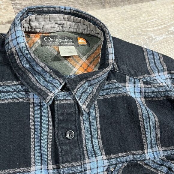 Quiksilver Men's Plaid Button Down Flannel Shirt Size Medium Blue - Picture 6 of 13